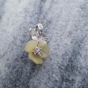 Vintage Little Silver Tone and Rhinestone Flower Pendant, Minimal, Estate